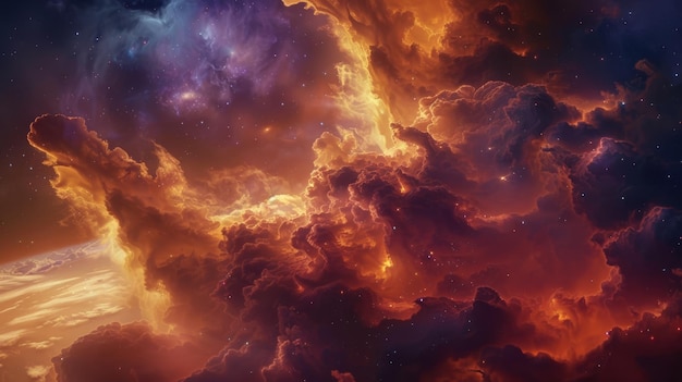 Blue pink and purple nebula space stars sky cg illustration background