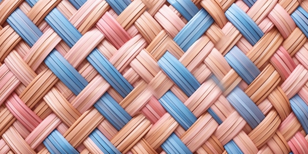 Blue and pink rattan wooden basket weaving background AI Generated