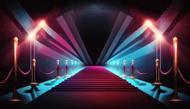 Blue Pink Red Golden Stage Spotlights Awards Graphics Background Celebration Generative ai