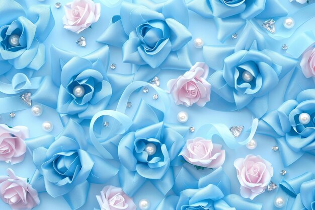 Photo blue and pink roses with pearls