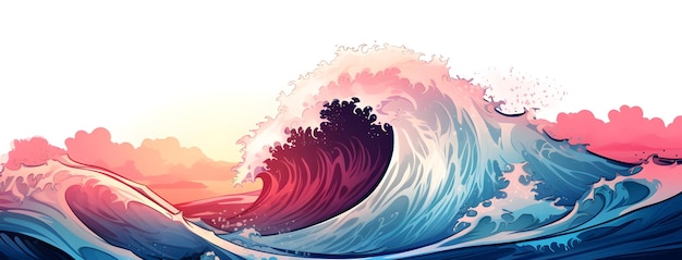 Blue pink sunset ocean wave banner Isolated transparent png Graphic Resource as background for o