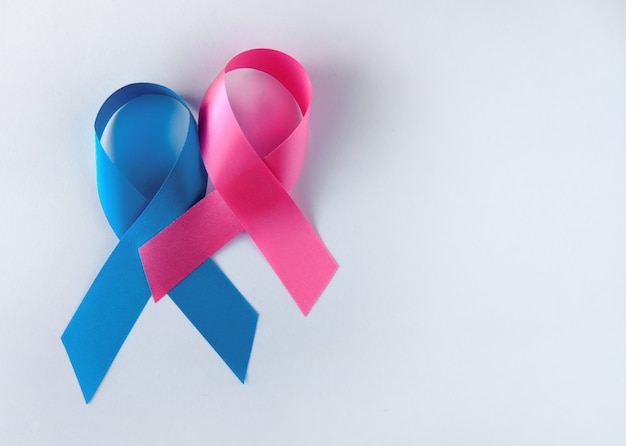 Photo blue and pink symbolic ribbons