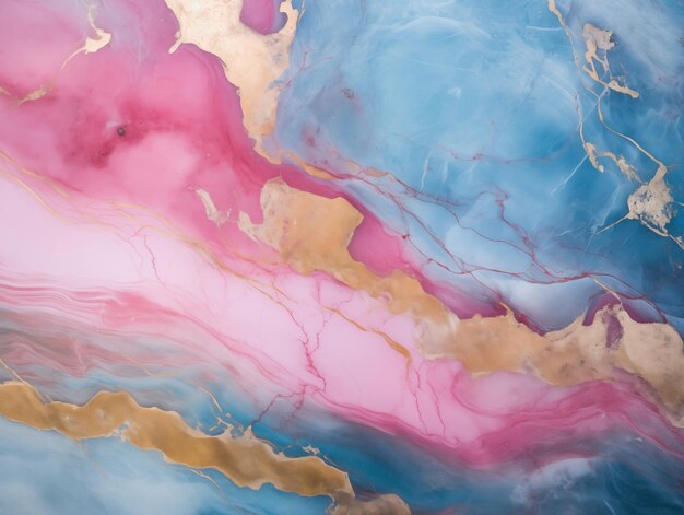 Blue pink with golden lines swirl liquid marble texture