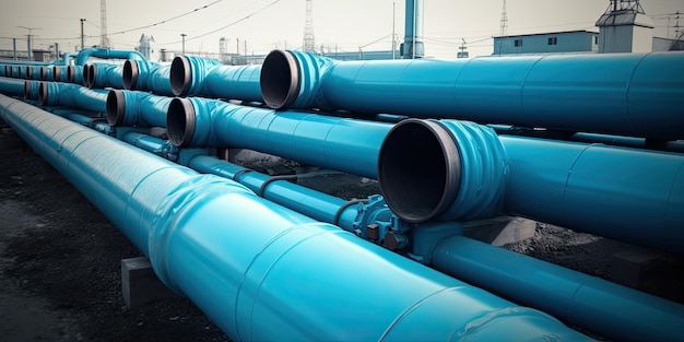 Blue pipes going to oil gas refinery Generative AI