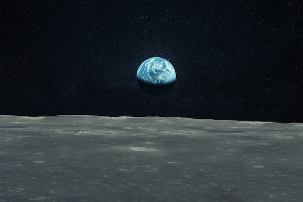 Photo blue planet earth view from the moon. travel to the moon. space wallpaper