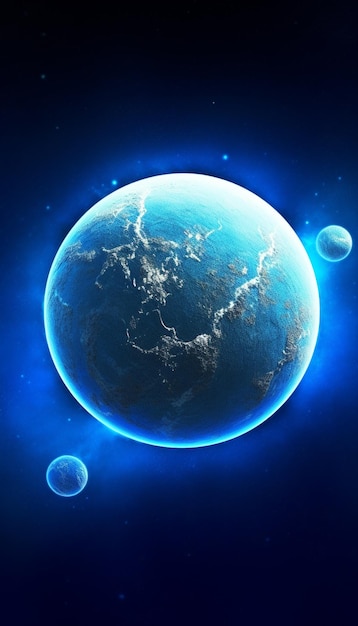 A blue planet with a blue planet in the background