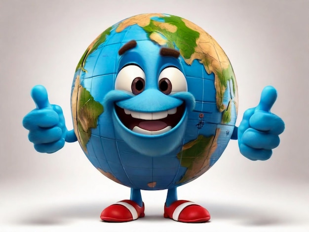a blue planet with a face and hands giving thumbs up