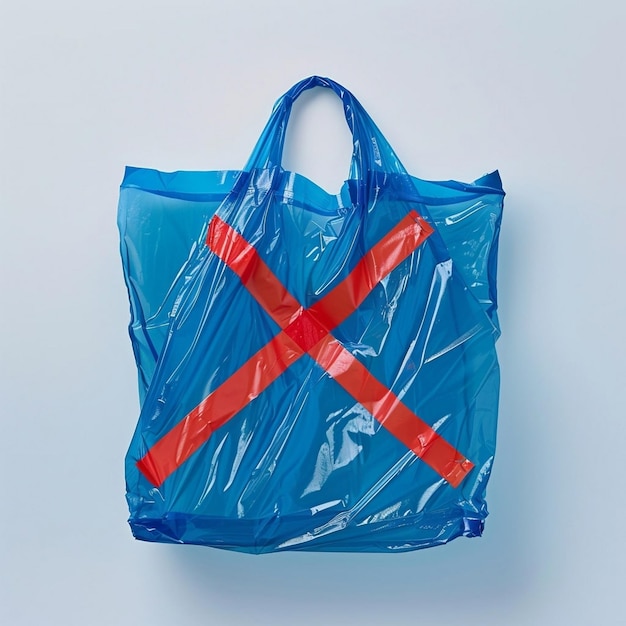 Blue plastic bag crossed out with red straight lines