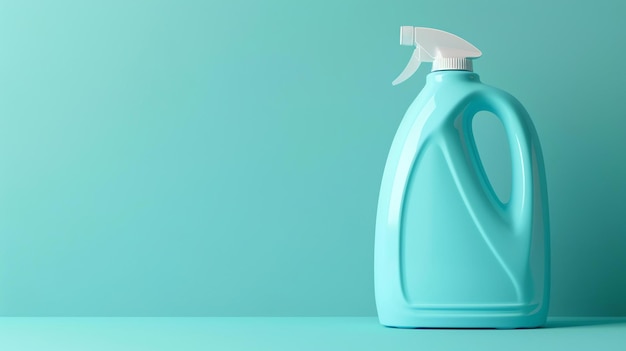 Photo a blue plastic bottle of laundry detergent with a white spray nozzle sits on a blue table against a blue background