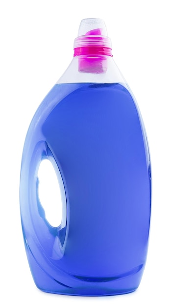 Фото Синяя пластиковая бутылка моющего средства или кондиционера для белья