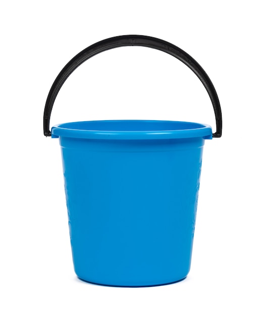 Blue plastic bucket for cleaning isolated on white surface