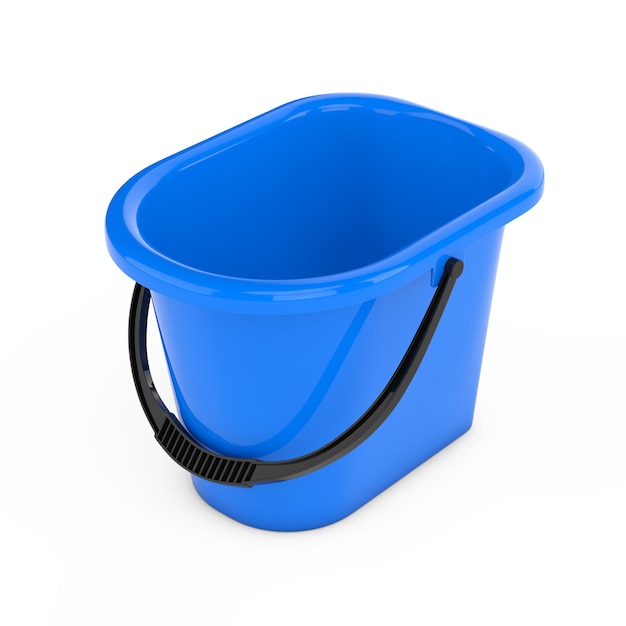 Blue Plastic Bucket on a white background. 3d Rendering