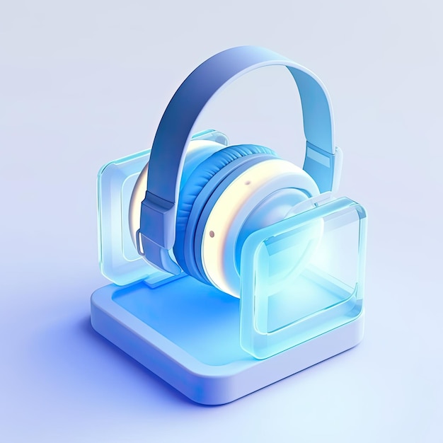 A blue plastic headphone with a clear plastic case on it