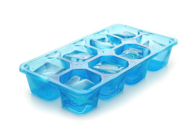 Blue plastic ice cube tray isolated on white