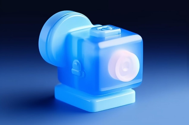 A blue plastic object with a white light on it