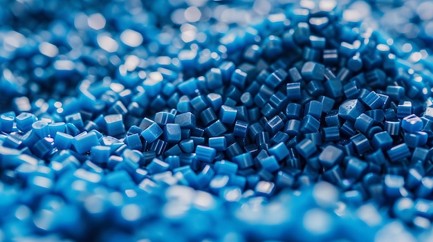 Blue plastic pellets Background Closeup Plastic granules Polymer plastic beads resin polymer