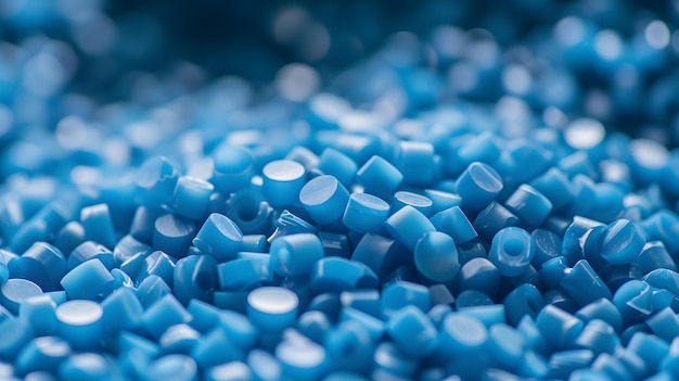 Blue plastic pellets Background Closeup Plastic granules Polymer plastic beads resin polymer