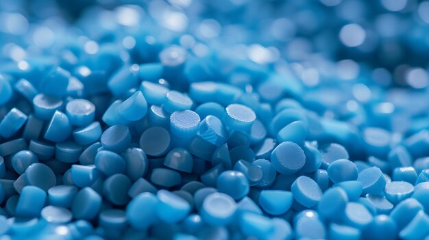 Blue plastic pellets Background Closeup Plastic granules Polymer plastic beads resin polymer