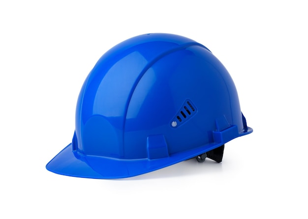 Blue plastic safety hardhat isolated on white background