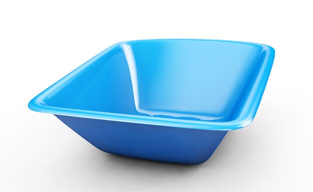 Blue plastic washbowl isolated on white background, 3D rendering