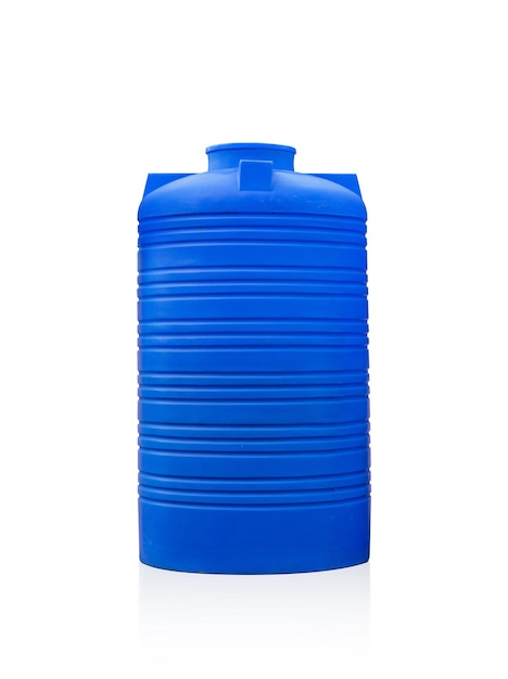 Blue plastic water tank isolated on white background with clipping path.
