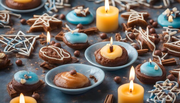 a blue plate with a candle that says  donuts  on it