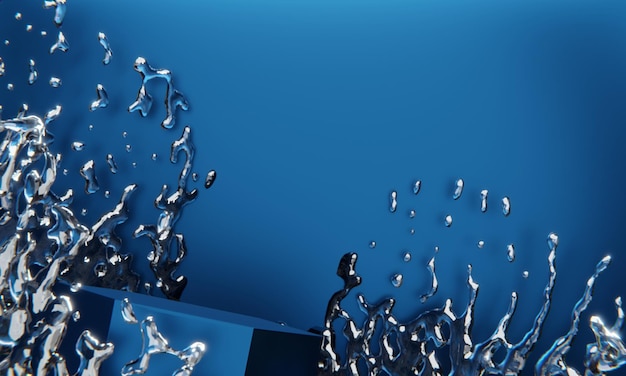 Фото Синий подиум и капля воды аннотация на синем фоне