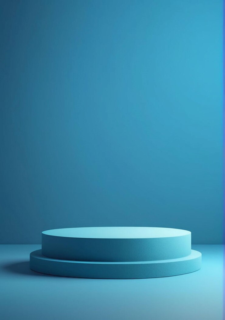 Blue podium on the simple blue background