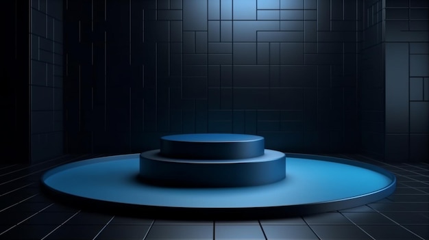 Blue podium stage 3d background of empty space show scene modern studio backdrop display