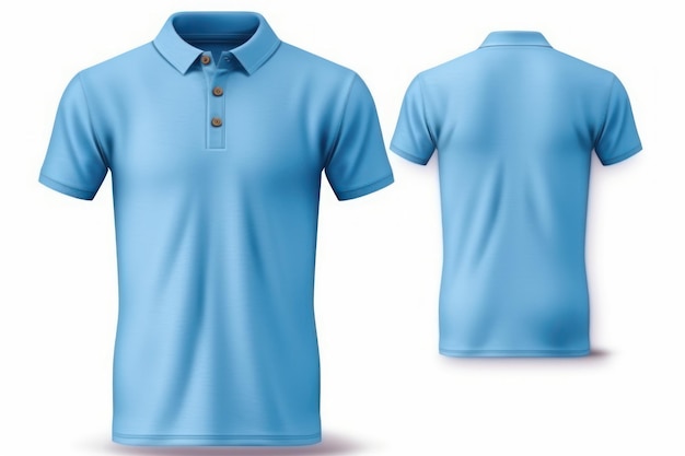 blue polo tshirt mock up front and back view isolated