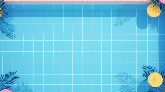 Голубой бассейн с пальмами на нем.