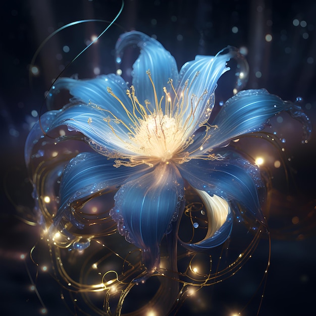 Blue poppy flower with water drops on petals generative ai