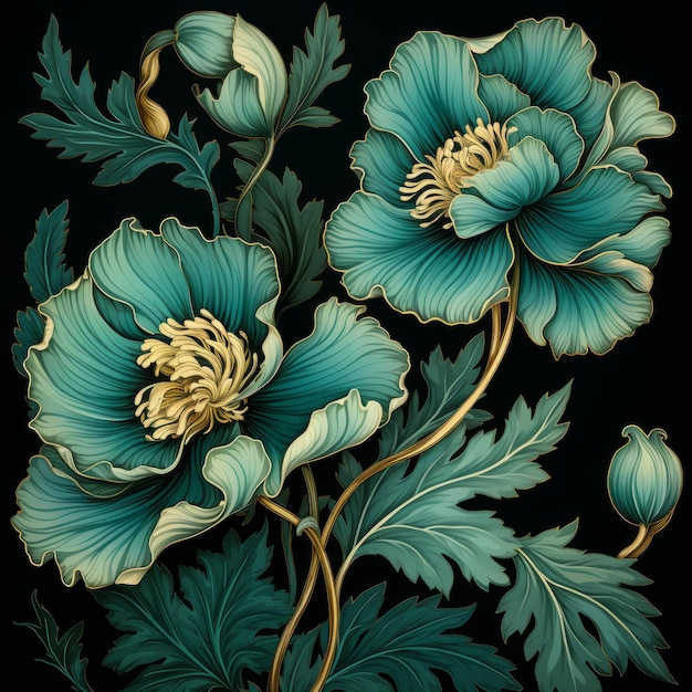 Photo blue poppy flowers a baroque realism vector illustration