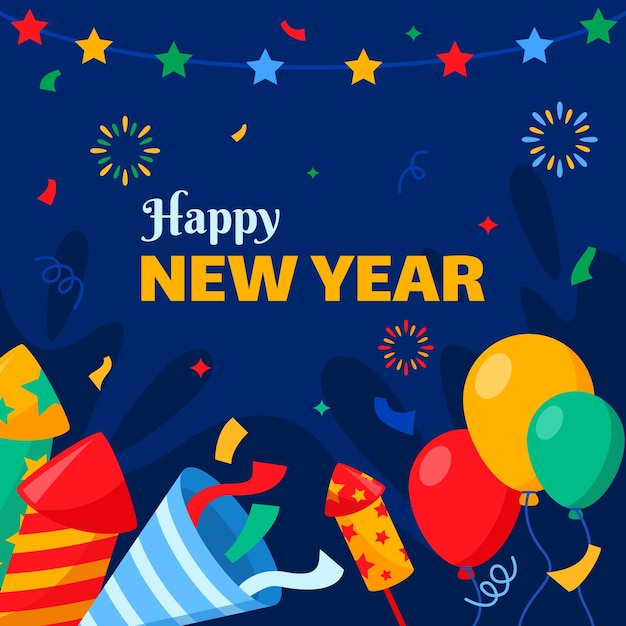 一個藍色海報,上面寫著"新年快樂"