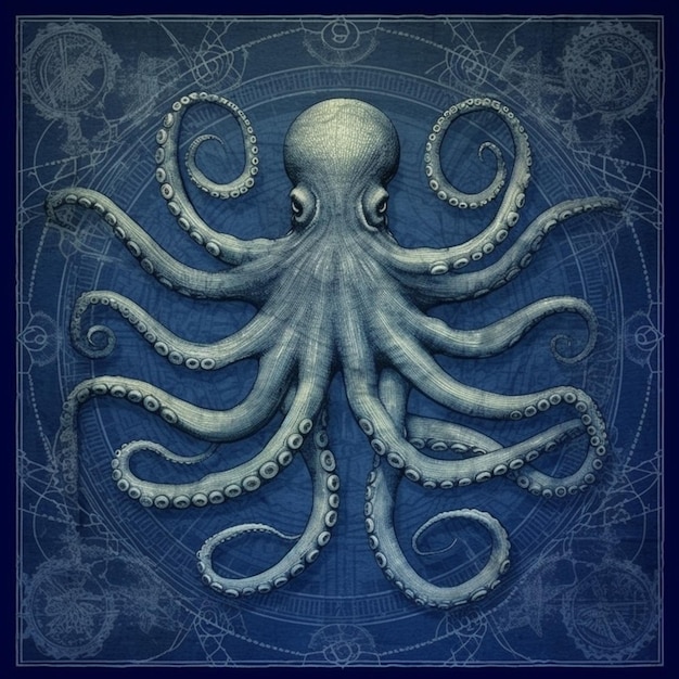 A blue poster with an octopus on it that says " octopus ".