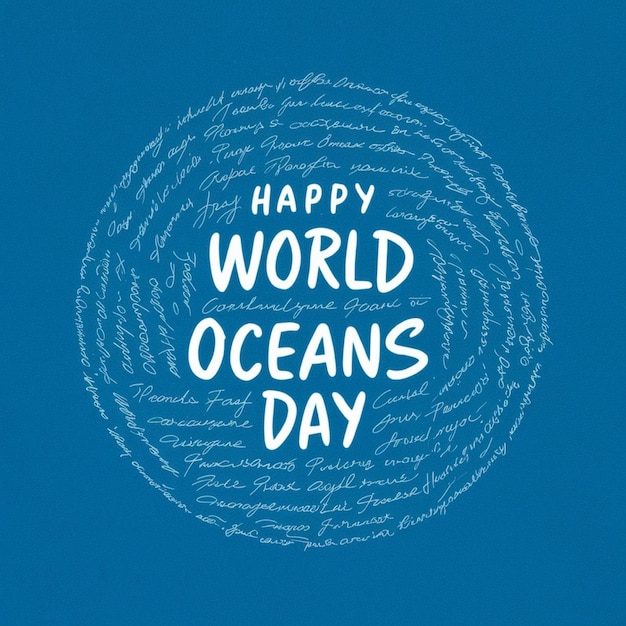 世界海洋デーの言葉が描かれた青いポスター