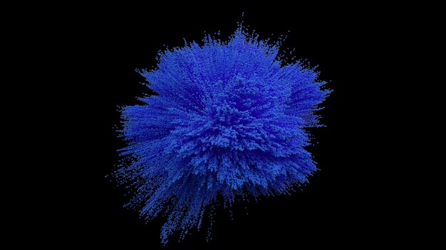 Blue powder ball explosion on black background Blue dust explosion