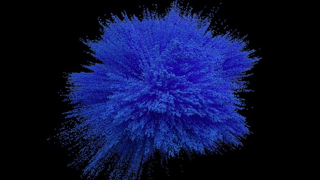 Blue powder ball explosion on black background Blue dust explosion