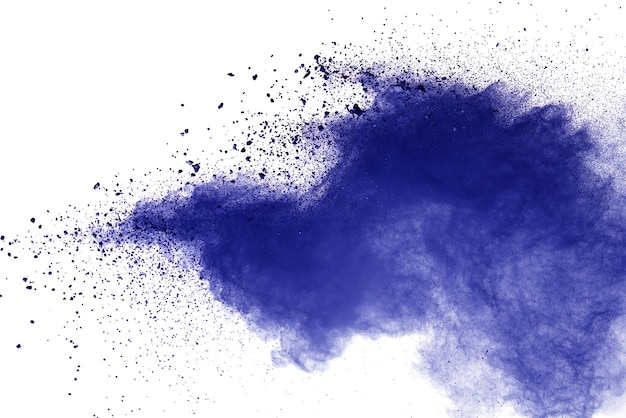 Blue powder explosion isolated on white  