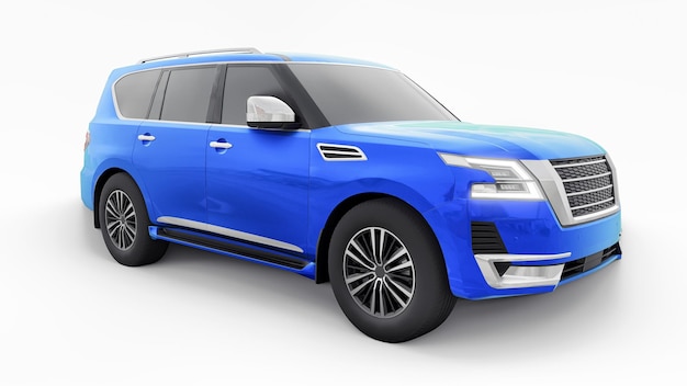 Blue Premium Family SUV car isolated on white background 3d rendering