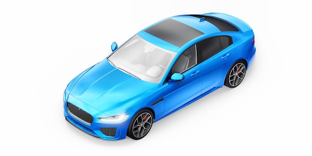 Illustrazione 3d della berlina sportiva blu premium