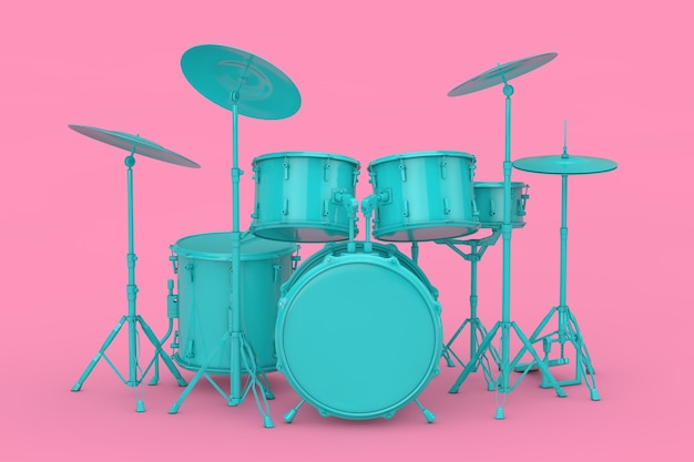 Фото blue professional rock black drum kit mock up на розовом фоне. 3d рендеринг