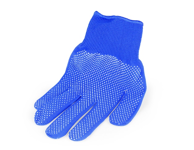 白い背景で隔離の青い保護作業用手袋。