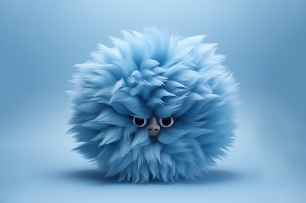 A blue puffy hair cartoon character big eyes and nose generative ai