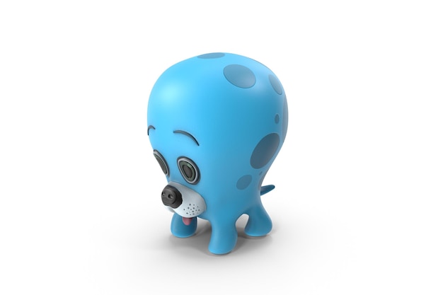 Blue puppy with a black spot on a white background.