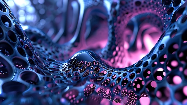 Blue and purple abstract background Futuristic 3D rendering of a porous organic structure
