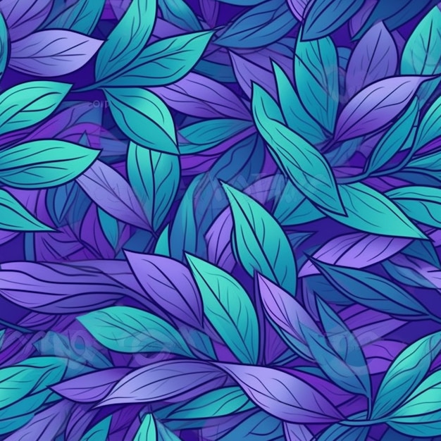 a blue and purple background with leaves generative ai