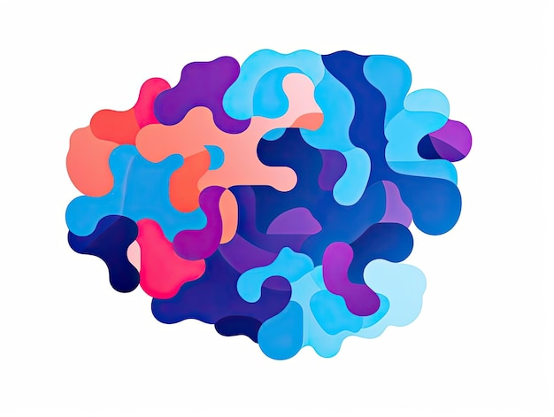 a blue and purple brain made of pieces in the style of logo