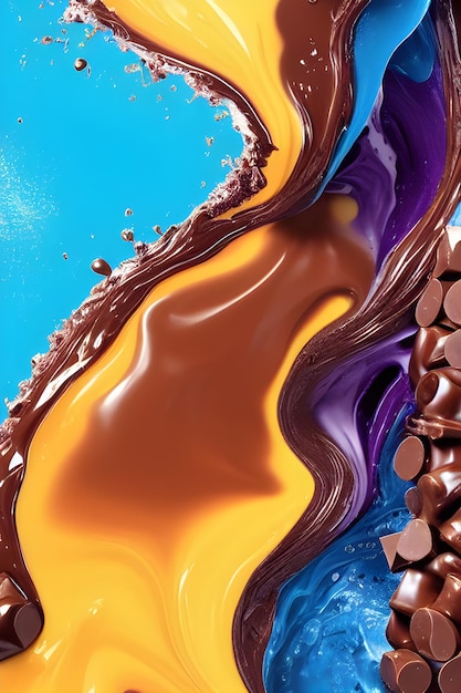 A blue and purple chocolate poster that says chocolates