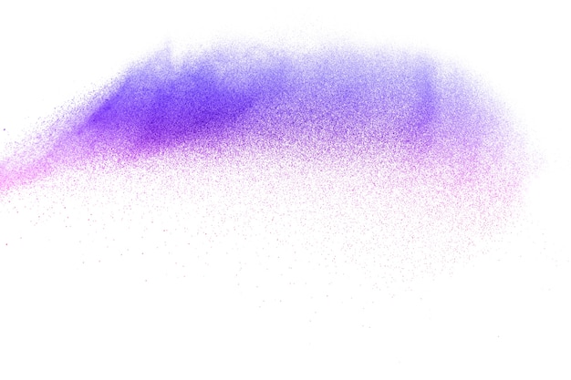 Blue-Purple color powder explosion  on white background.Blue-Purple dust particles splashi